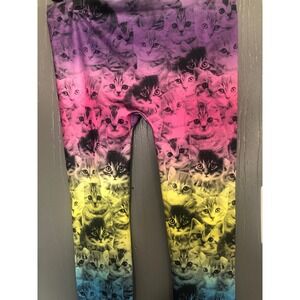SO SEAMLESS Cat Print Ombre Leggings Pants girls XL 14/16 Colorful Kitten NEW